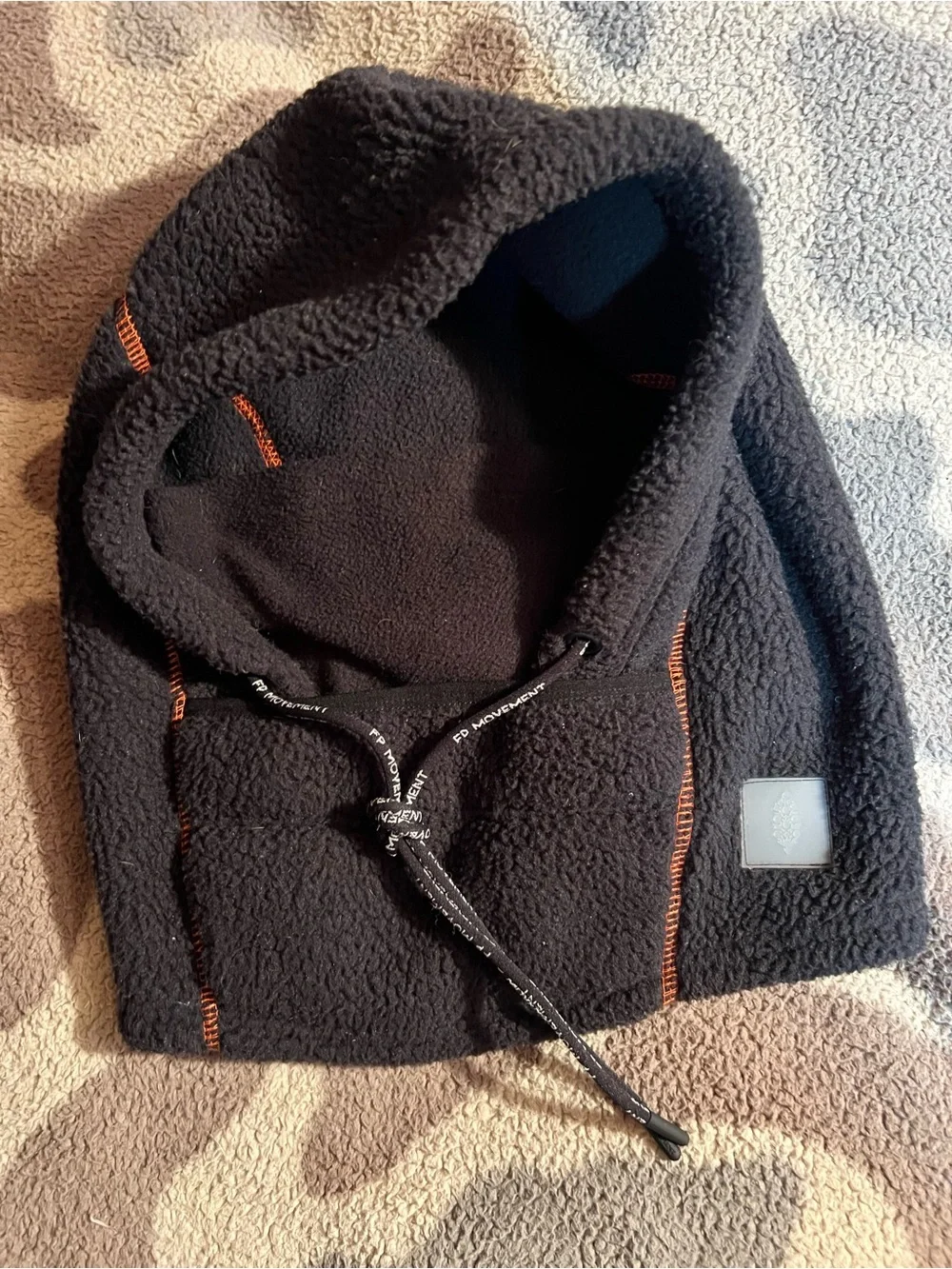 Free People Black Sherpa Hood with Orange Stitching